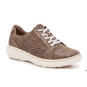 Clarks Collection Lace-Up Sneakers Perforated Metallic Brown Bronze Leather 8